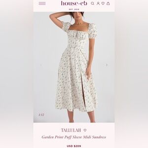 HOUSE OF CB 'Tallulah' Garden Print Puff Sleeve Midi Sundress size XS